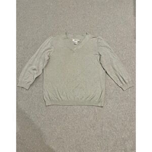 Judith Hart Sweater Womens XL Gray Metallic V-Neck‎ Pullover Stretchy Casual